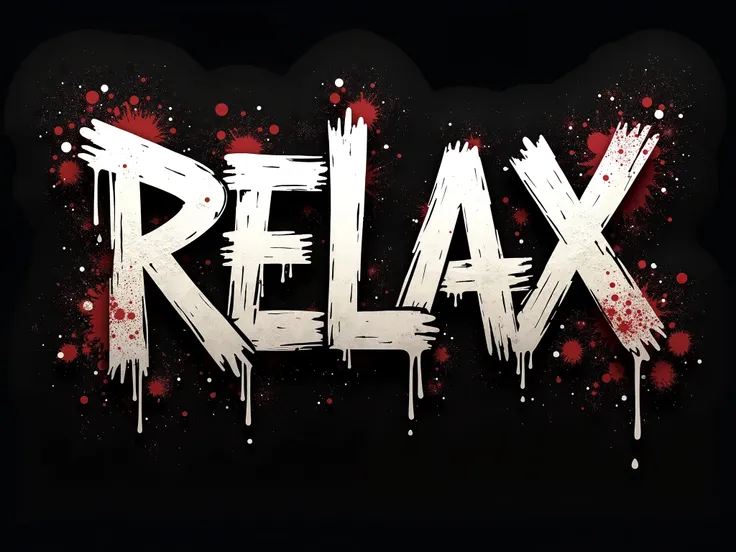 (HD image)(High resolution) make a cool design of a word "RELAX" for t-shirt printing, style: street vandalism black BG.