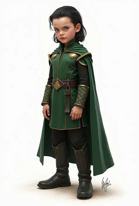 Loki realistic drawing child  standing on white background 