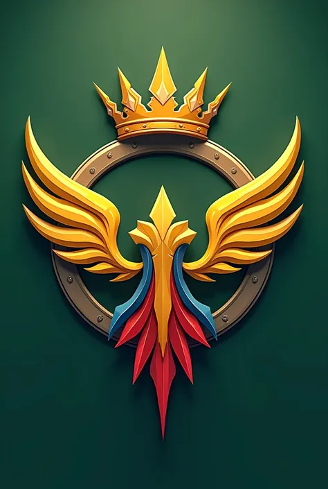  Force insignia for women, Good, there is a green color , red, yellow, and blue,  there is a golden crown , Feminine.  There is a tenacious inscription , no figure  