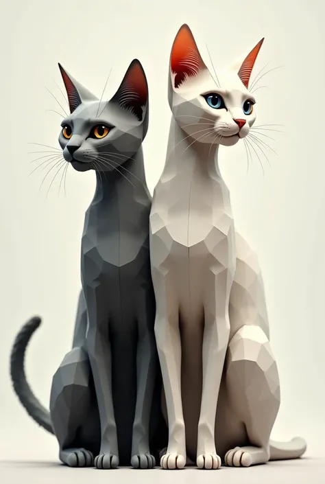 Create an image of a cat and next to it the same cat but created from geometric figures