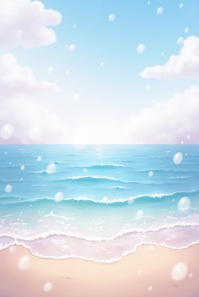  Create 1 horizontal background with bubble patterns, water, sand, cloud, wave , with blue-violet white-pink tones