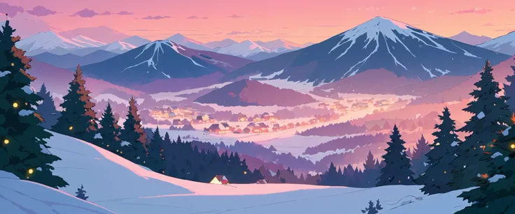 Christmas vibes ultrawide ,cozy ,lofi ,landscape ,forest ,mountain