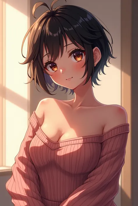 Anime Girls Big Boobs Cute Short Hair Super Sexy Sleeveless Sweater

