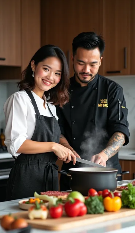 An Instagram influencer known as Surthycook is captured mid-action while preparing an elaborate feast for her Instagram content, accompanied by the renowned chef, Mr. Tong. Surthycook is a charming and charismatic woman in her late 20s, with glowing skin, ...