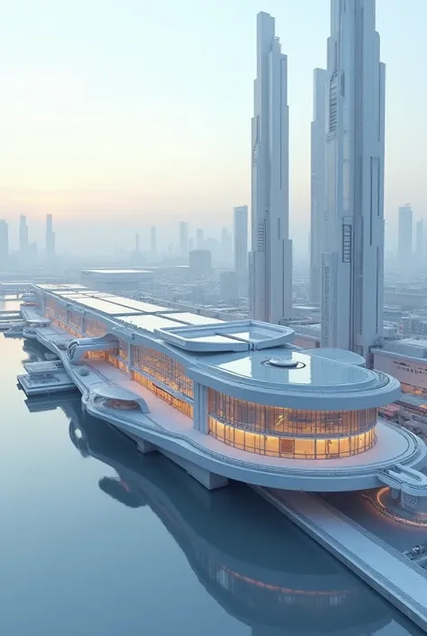 Futuristic science lab buildings (All in width ,  a single long building,  and NOT in height )