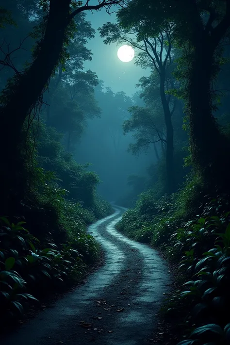 Road in jungle night scenery