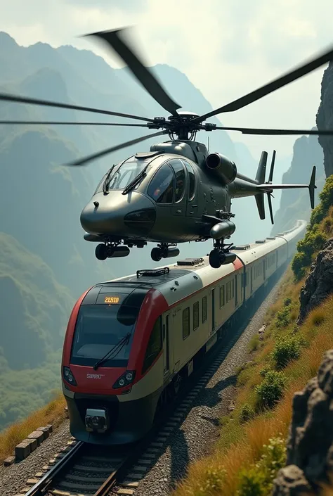 Helicopter mounted on train