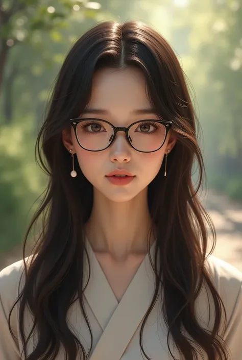 Asian women,Chinese girl,white,Full body,Long hair,Straight hair,Brown hair,Japan, Realistic ,Wear glasses,Like a real person.