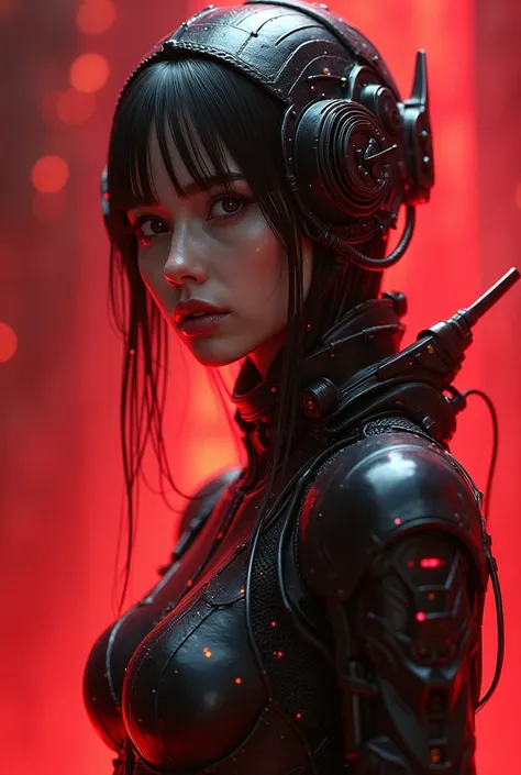 ( Extremely detailed CG uniform 8K wallpaper ),  Worlds Most Beautiful Artwork  , 1 Girl,  upper body,  dark _fantasy,  cyberpunk, Mechanical wonder, exist,  Cybernetic Guardians , beauty， red background 