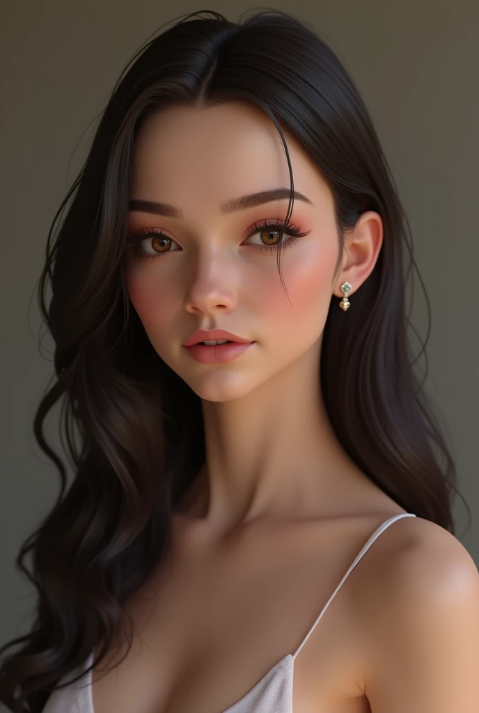 A emma myers,,perfect eyes,with elegance long hair,medium sexy full body,naked, show detail nipples,eyes wink expression,,pm, 3d render
