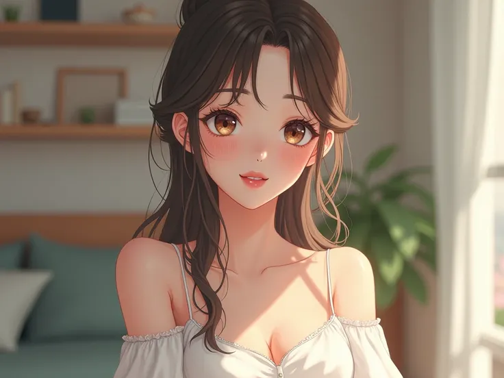 ((masterpiece)), (( best quality)), Decluttering woman 、Tidying up the room、Stylish room、Bright room、Perfectly detailed eyes,  Perfectly Detailed Face, Ultra detailed nose,  characters with open mouth ,  random color shorts, Perfect Teeth,  Charming,  perf...