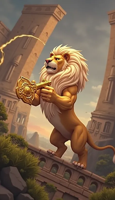 A majestic lion holding a golden key in its mouth