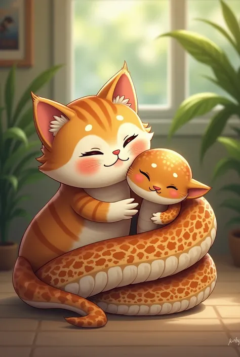 Draw a picture cat and snake cute love