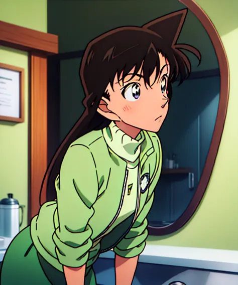 {{{mouri ran}}},{{{detective conan}}},{{{long hair}}},{{{official style}}},{{{adult}}},green dress,one-piece dress,turtleneck,gr...