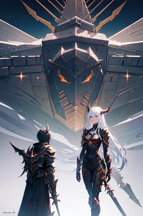 horned anime dragon girl with sword and armor in front of a ship, dark souls art style, dark souls art, anime epic artwork, benedick bana, style of raymond swanland, dark souls style, exquisite warframe fanart, inspired by Raymond Swanland, from lineage 2,...