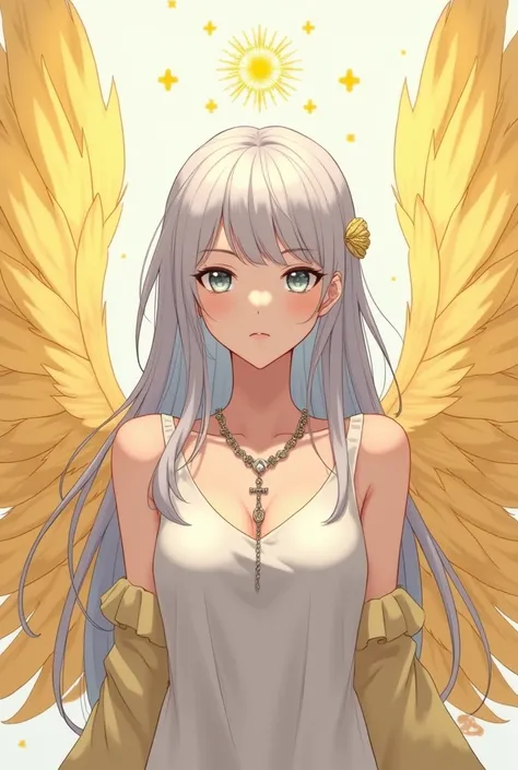 sister、cute、Rosary、 Silver Hair、anime、6 large yellow feathers、god々Shii
