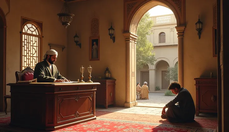 A historically accurate and richly detailed scene showing Salahuddin Ayyubis family living a prosperous and honorable life in Mosul after his father, Najmuddin Ayyub, was appointed to an important administrative position. The composition portrays a luxurio...