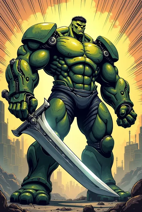 Mecha Hulk with sword arm  in manga image. 