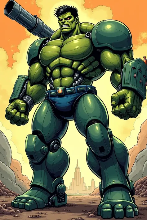 Mecha Hulk with cannon arm on left arm  in manga image. 