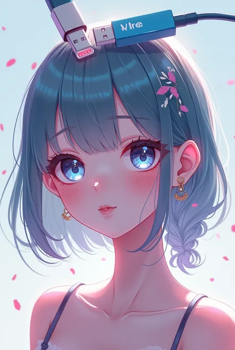 Plug the USB into the head of Pretty Girl VTuber　Illustration