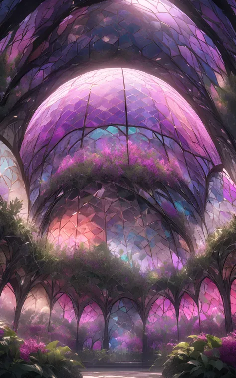 "Lunar Farm Biodome"
 prompt : "Hyper-detailed nano-textured lunar greenhouse in 8K resolution, showcasing intricate patterns and vibrant colors. The scene features a massive transparent dome filled with lush vegetation and advanced hydroponic systems, con...