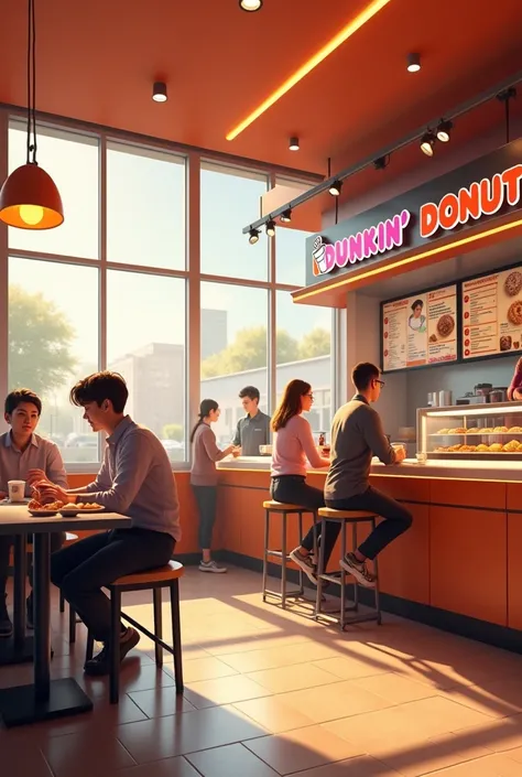 Dunkin, donut, cafe, realistic, bright