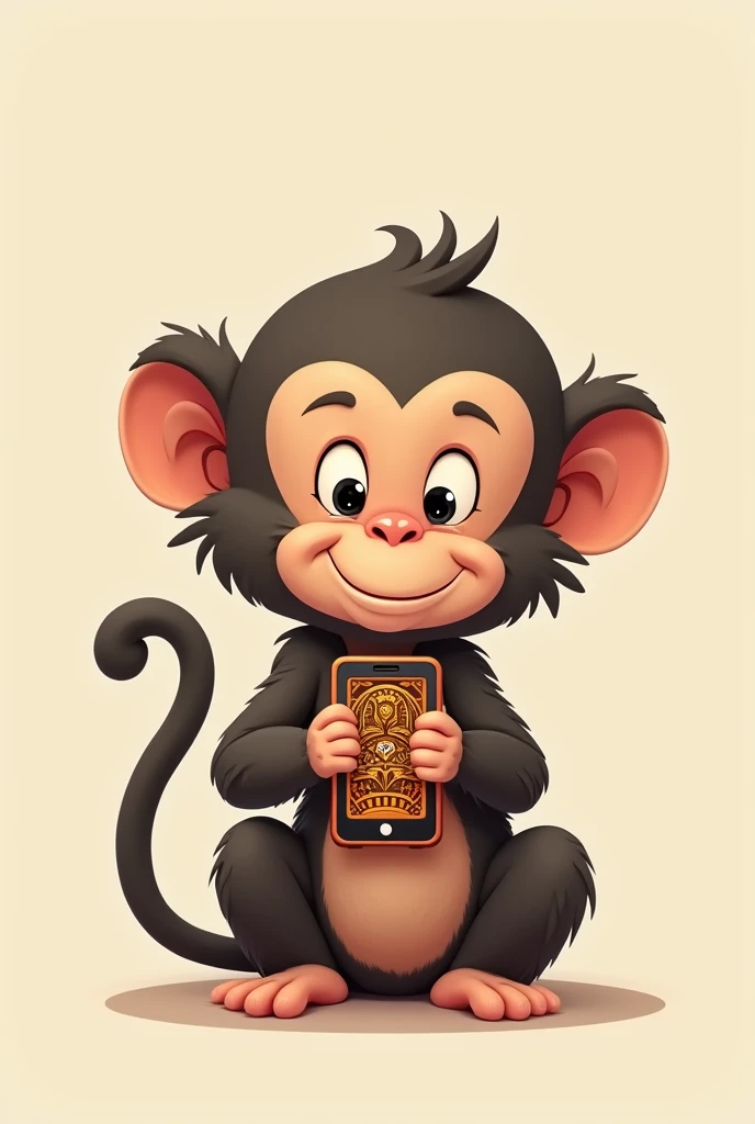 Create a cute small female monkey texting in mobile phone and mobile phone should be written Tribal chief