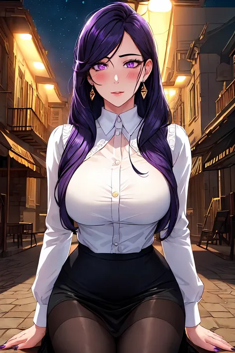 ((sexy style), ((detailed hair, detailed eyelashes)), manhwa scene, 1girl, blush, cloud, contrapposto, cowboy shot, day, nails, F size breasts, long hair, long sleeves, appearance in the audience, trash , outdoors, in the park, pants, White ponytail, purpl...