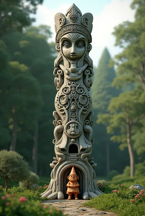 Gnome inspired sculptured stone garden  totem pole style of alex grey.Unreal engine