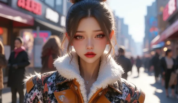 (masterpiece, Best picture quality, 8k),  real photo ,Idol appearance,winter,City streets,Sunny day,adult,  perfection of fashion,  Korean makeup, Lip Tint, whole body, frontal, sad expression,Outdoor, Exquisitely Painted , Realistic,  ultra high definitio...