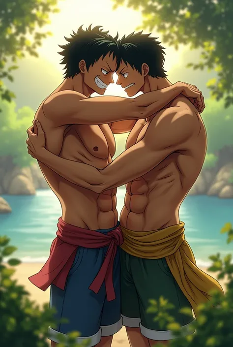 Luffy et Ace adulte, Who give each other a hug between brothers. 