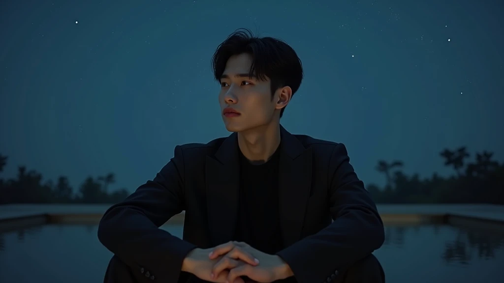 Very handsome korean man sitting quietly at night