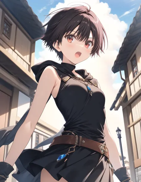 1girl, tomboy, little female, small breasts, beautiful detailed eyes,  open mouth, outdoors,wind, fantasy, game CG, break,((artist:mitsumi_misato)),(artist:fujiyama),(artist:suzumori),(masterpiece), (best quality), (ultra-detailed), very aesthetic, newest,...