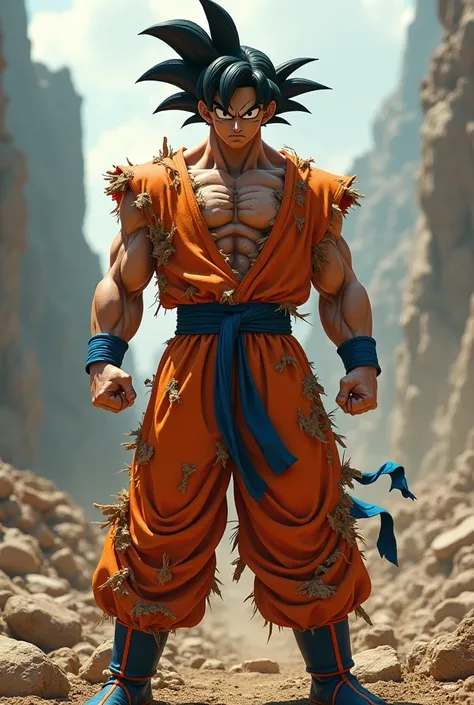 Goku in totally destroyed clothes 