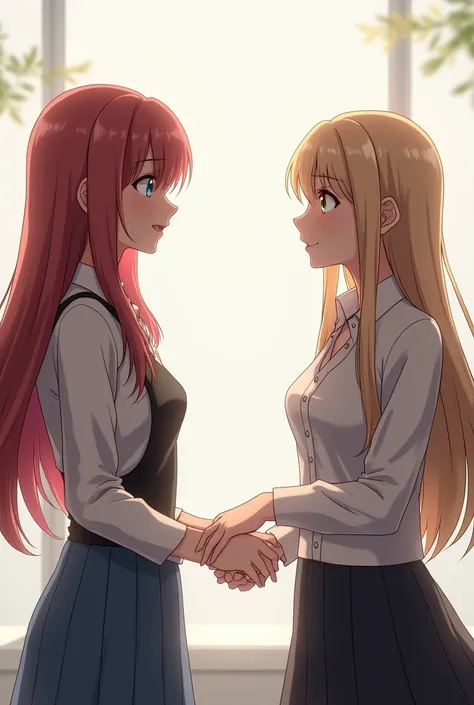 Two grown up Anime girl discussing no background