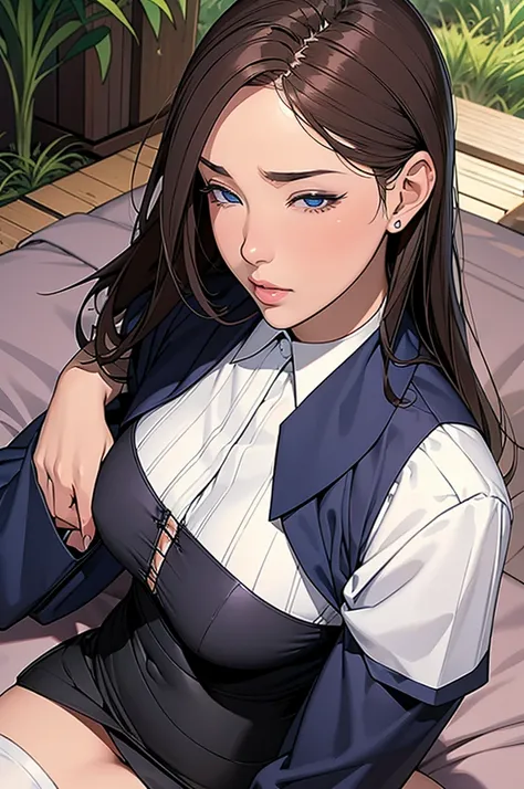 最High image quality, masterpiece, 4K, High image quality,  ultra high resolution,  of the prairie , CG drawing（ one cool adult seductive woman 、） Hair、Brown Hair、。 Hairstyle、Long Hair、Sarasas straight hair 、Hair、 in the middle 、 can be seen on the forehead...