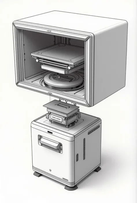 A drawing of the structural details that make up a microwave oven that does not use electricity directly, but has an electrical storage unit inside the electrical storage unit located at the bottom