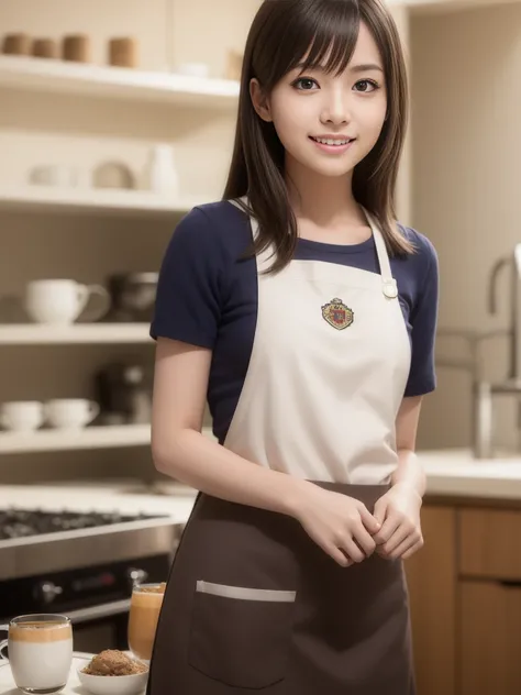 In 8K,highest quality:1.4, ultra high resolution:1.5, (realistic:1.4),masterpiece:1.2,(highest quality:1.4)、 RAW photo、 １japanese girl、 cute、medium breasts:1.5、 (alone:1.8)、kitchen、 (shy smile:1.3), smooth skin、30 years old:1.5、beautiful black eyes、natural...