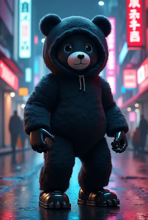 anime cool bot wearing black bear costume