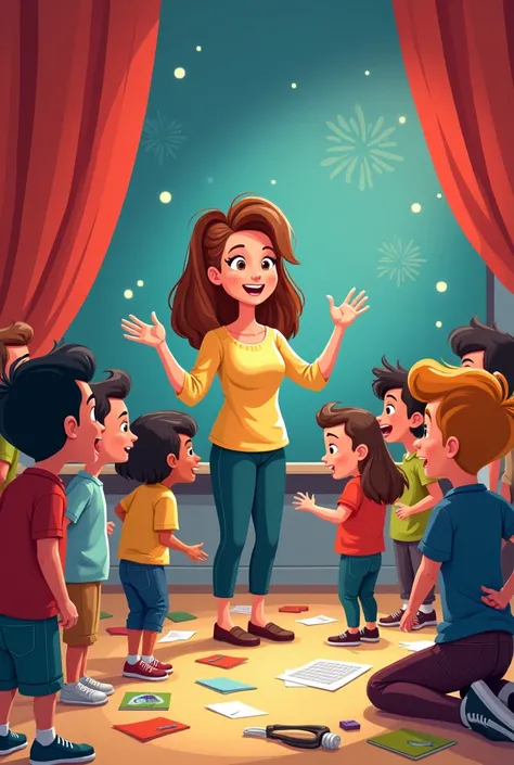 make cartoon drawings of students learning about drama