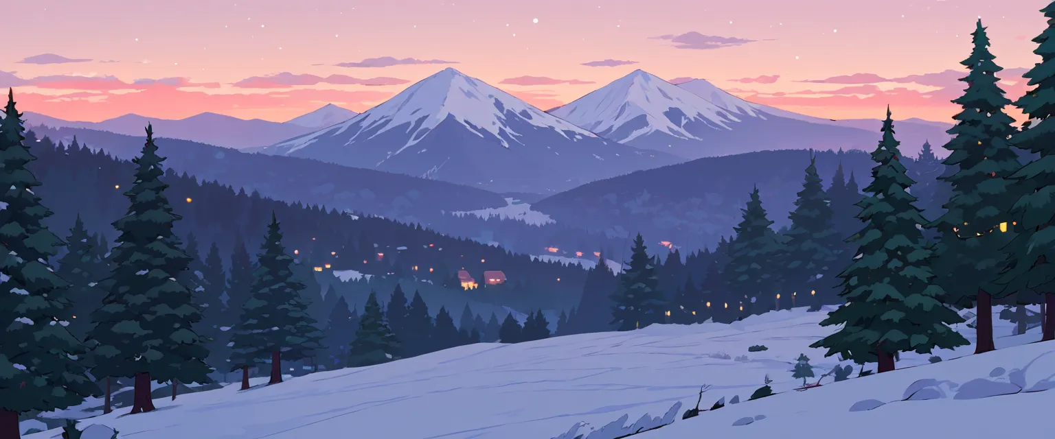 christmas vibes ultrawide ,cozy ,lofi ,landscape ,forest ,mountain