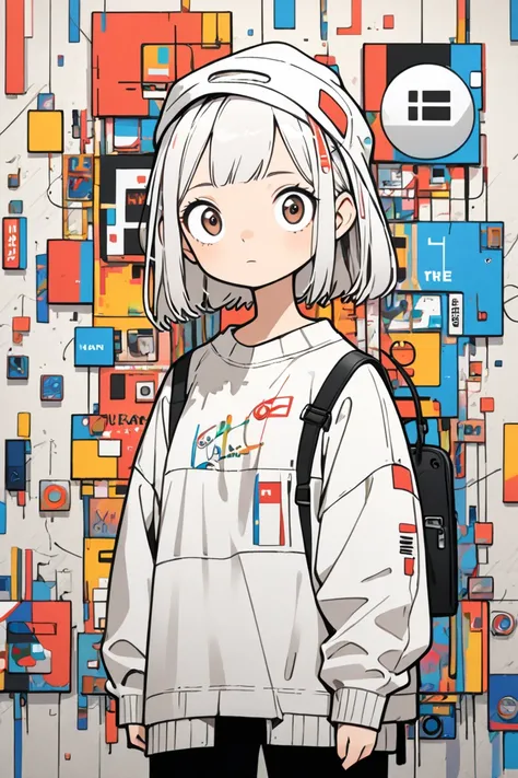 Ultra-realistic Hayao Miyazaki style, Simple line acronym abstract art, stylish design, (((Background is discarded))), Street Style, The most beautiful girl ever