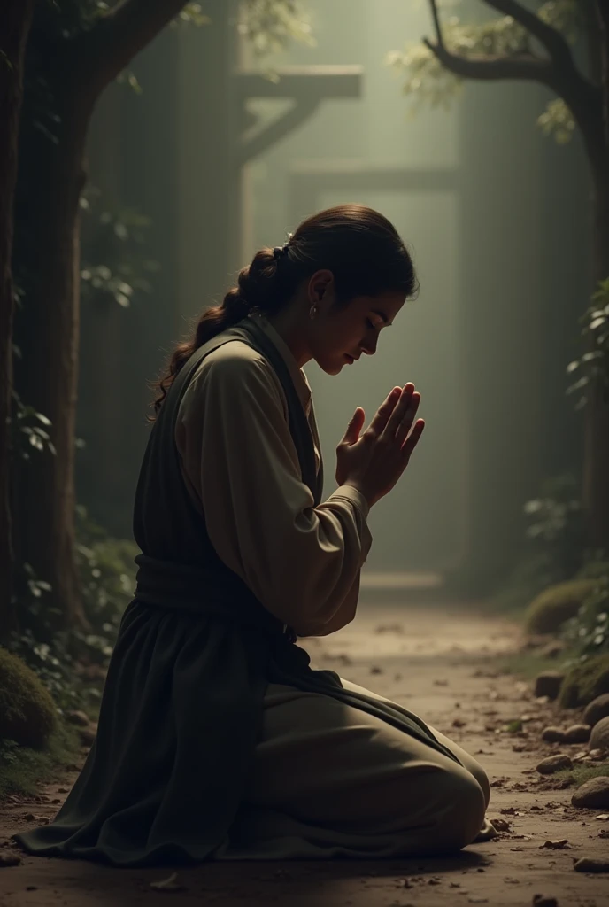 person on their knees praying, thanking 