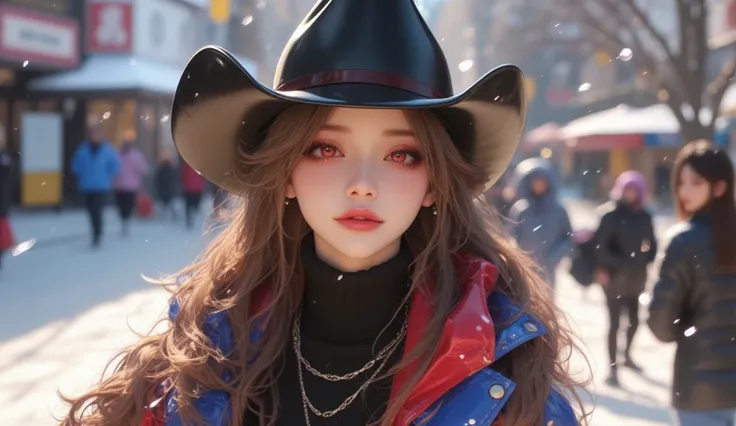 (masterpiece, Best picture quality, 8k),  real photo ,Idol appearance,winter,City streets,Sunny day,adult,  perfection of fashion,  Korean makeup, Lip Tint, whole body, frontal,A faint smile,Outdoor, Exquisitely Painted , Realistic,  ultra high definition,...