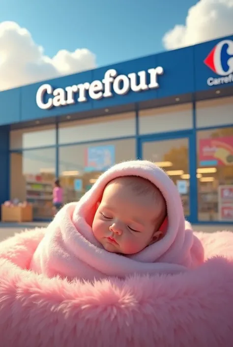 The new carrefour chain store opened represented by a , symbolizing the birth of a new baby.