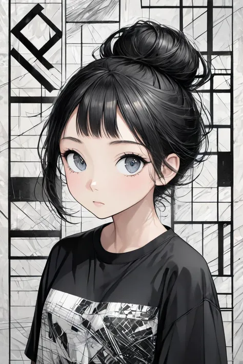 Ultra-realistic Hayao Miyazaki black and white style, Simple line acronym abstract art, Cute design, (((Background is discarded))), Street Style, トトロの森