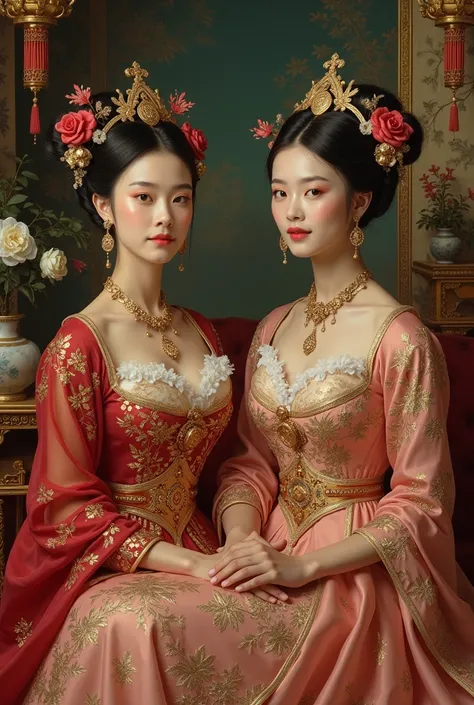 Painting Vietnamese Princesses Wearing Antiques Not Colored Photographs