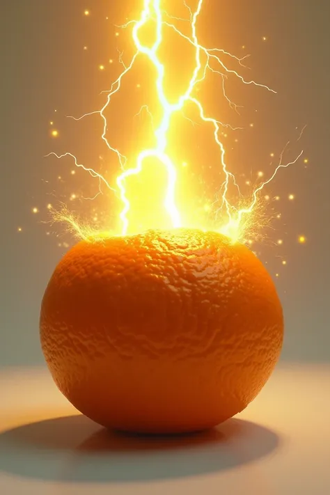 Make an orange being squeezed but yellow lightning comes out of it 