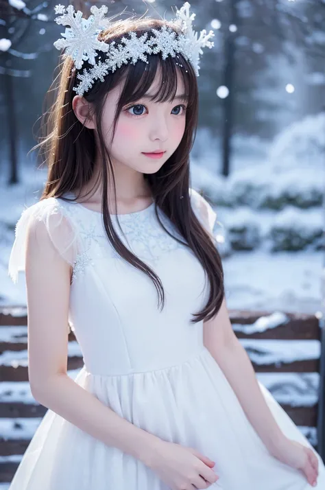 A girl who seems to be Nogizaka becomes the Snow Queen wearing a snowflake crown，Wearing a simple dress