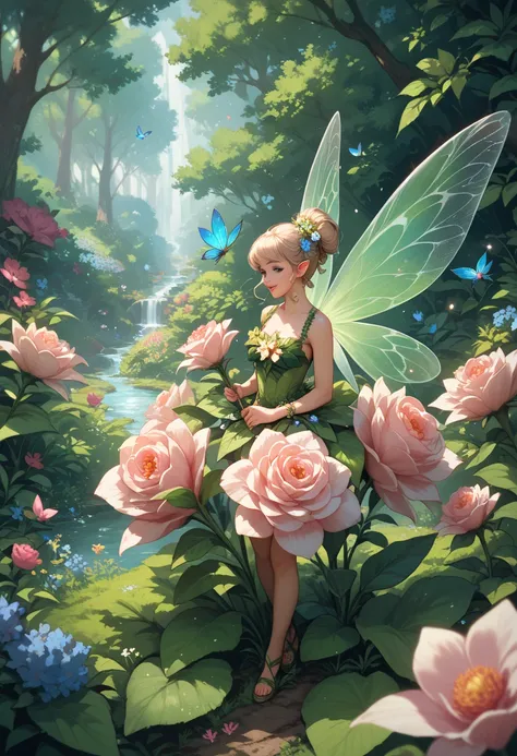 Very small size human, very big flowers, Fairy,